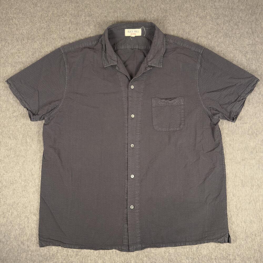 Alex Mill Shirt Mens XL Gray Solid Short Sleeve Button Up Cotton Casual